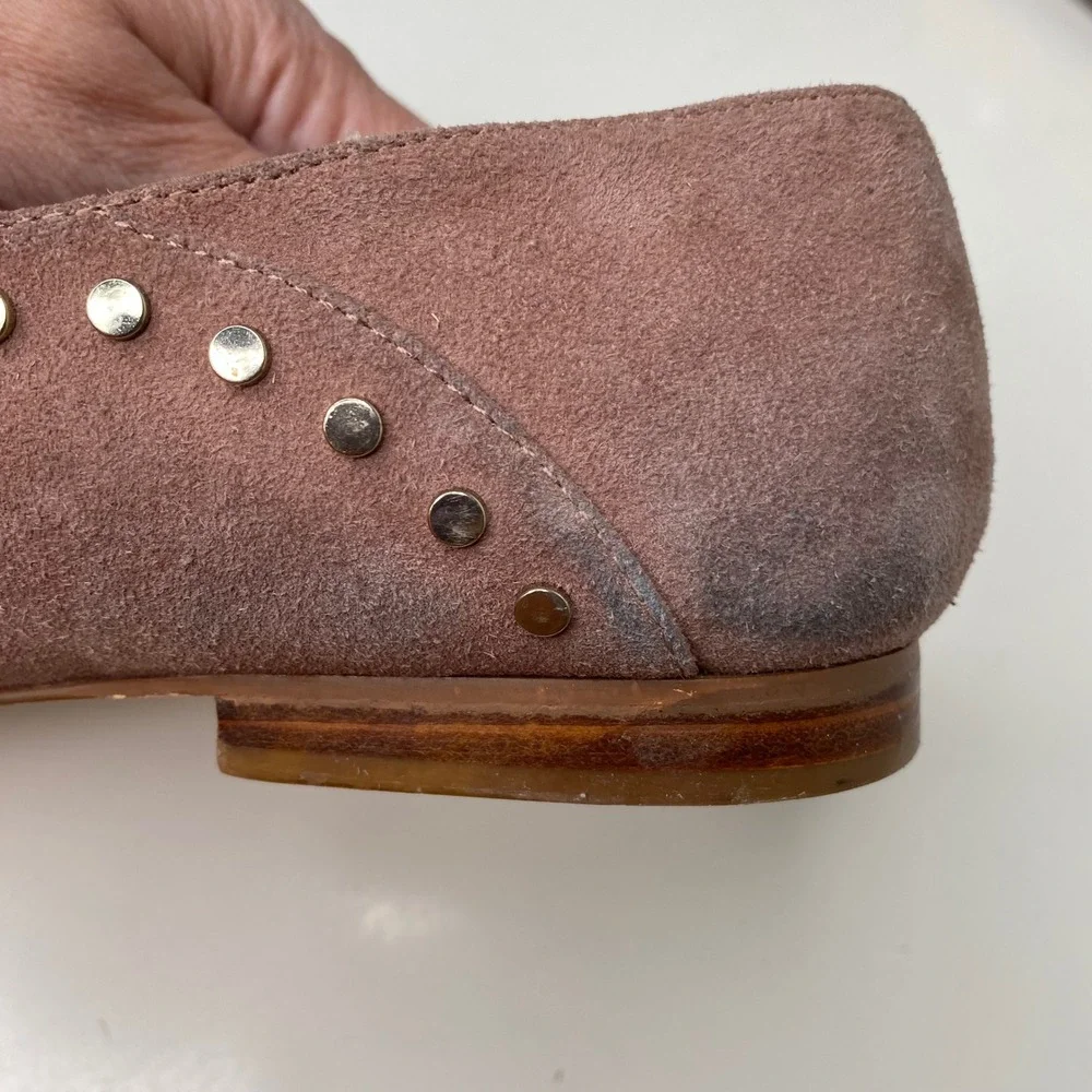 Bleecker & Bond Arianna Studded Suede Loafer Blush Pink Cottagecore Preppy Sz 10